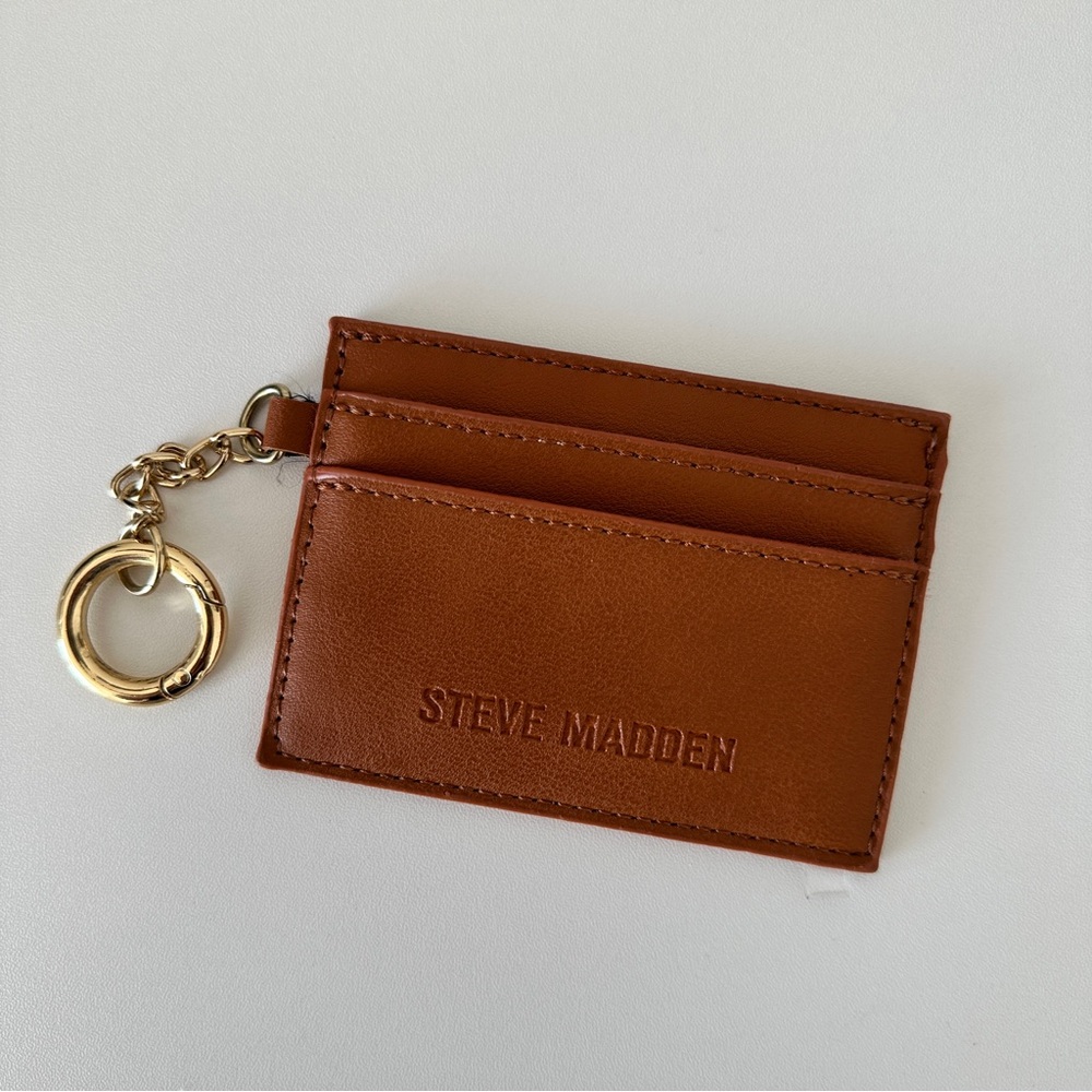 Steve Madden Tan Card Holder with Gold Keychain